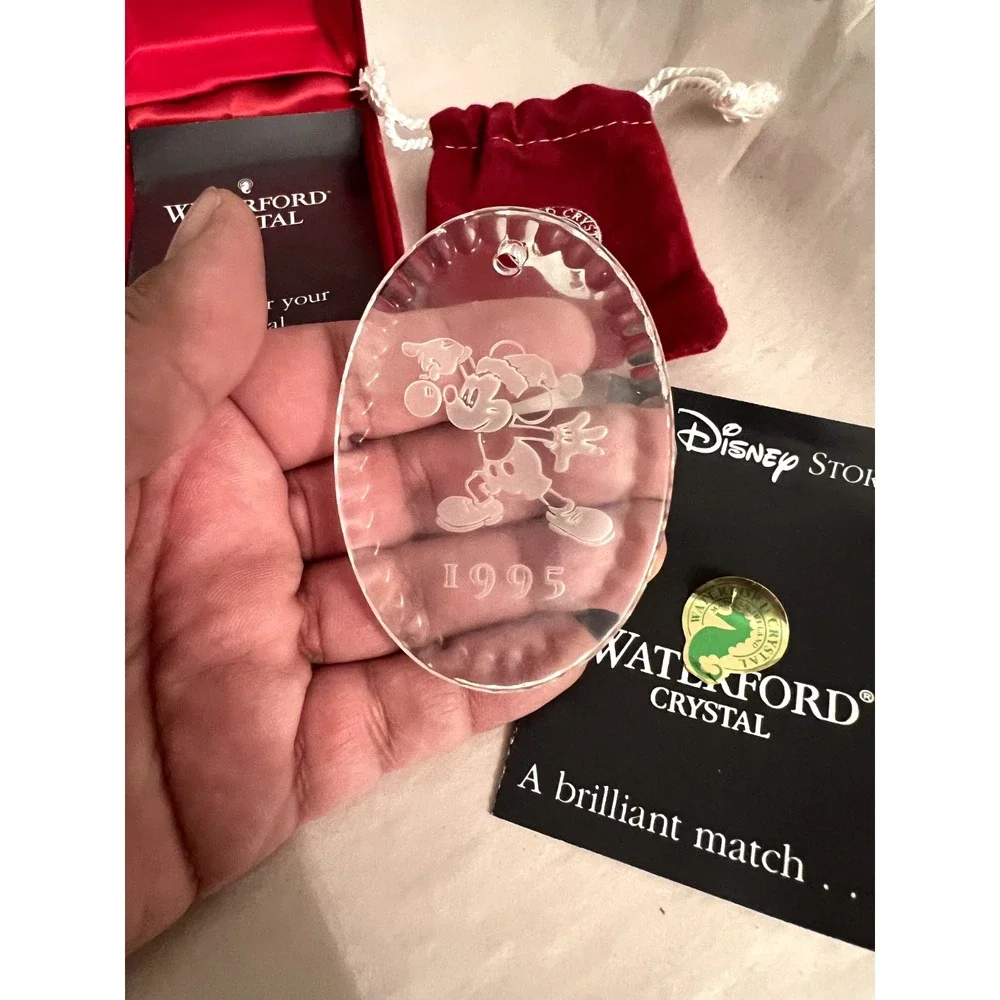 Waterford Crystal Disney Store Mickey Mouse 1995 Ornament Etched Oval Boxed